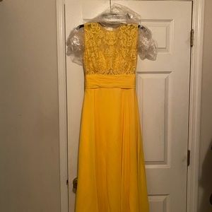 Yellow Side Slit High Neck Sleeveless Prom Dress